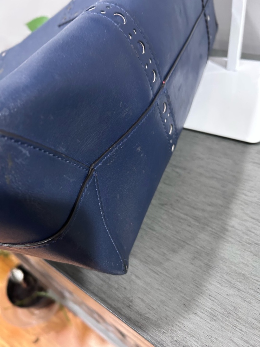 Tory Burch Navy Leather Tote with Red Accent - Picture 8 of 11